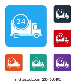 White Fast round the clock delivery by car icon isolated on white background. Set icons in color square buttons. Vector Illustration