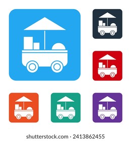 White Fast street food cart icon isolated on white background. Urban kiosk. Set icons in color square buttons. Vector Illustration
