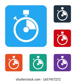 White Fast time delivery icon isolated on white background. Timely service, stopwatch in motion, deadline concept, clock speed. Set icons in color square buttons. Vector Illustration