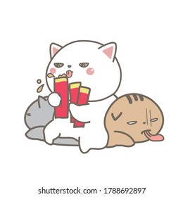 white fat cat monopolize the bait.  Cause of the obesity