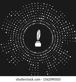 White Feather and inkwell icon isolated on grey background. Abstract circle random dots. Vector Illustration