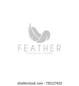 White feather logo. Abstract bird sign. Isolated feather on white background. Chicken feather vector