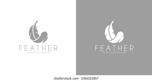 White feather logo. Isolated feathers on white background. Farm animal icon. Black bird sign