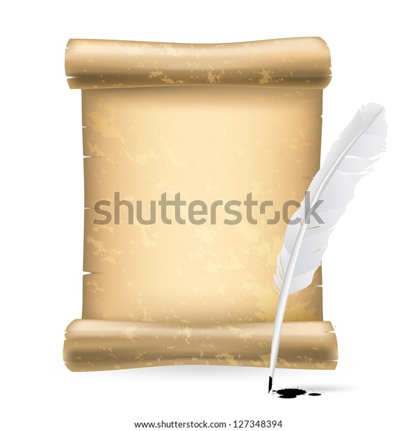 White Feather Old Scroll Stock Vector (Royalty Free) 127348394