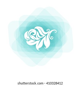 White feather on a blue background. Vector graphics. The feeling of lightness and purity.