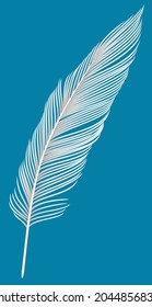 White feather on blue background.Graphic vector