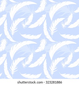 white feather vector pattern on blue background