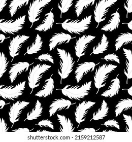 White feathers on a black background. Abstract seamless pattern, print, vector illustration