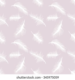 White feathers on pastel background; seamless vector pattern