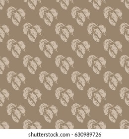 White feathers seamless pattern on beige background. Fashion graphic design. Vector illustration
