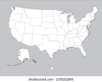 White Federal States Map of the United States of America (Gray Background)