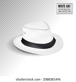 A white fedora hat, isolated on transparent background. Men's hat. Quality realistic Vector, 3d illustration