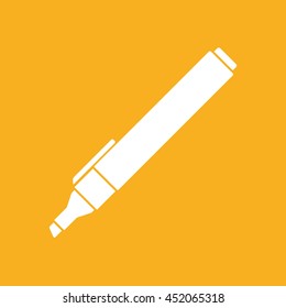 White felt pen icon. Pencil vector illustration. Yellow background