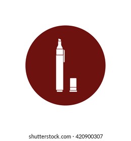 White felt pen icon vector. Red circle. Red button
