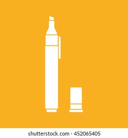 White felt pen icon vector. Pencil vector illustration. Yellow background