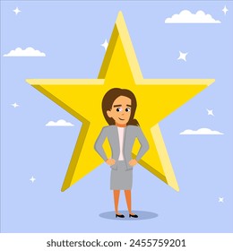 White female character star employee award, success or leadership concept, Employee of the month, rated employee