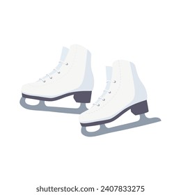 White female figure skates isolated on white background. Winter sport. Ski mountain resort. Vector