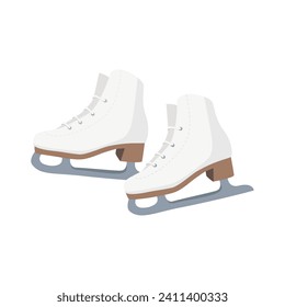 White female figure skates isolated on white background. Winter sport. Ski mountain resort. Vector