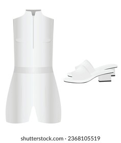 White female jumpsuit set. vector