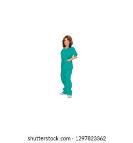 white female medical technician wearing green scrubs