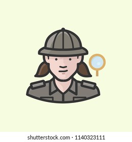 White female in safari outfit