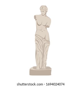 White Female Sculpture Isolated On White Background. Venus Statue - Roman Goddess Of Love. Vector Illustration