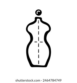 White Female Sewing Mannequin. Black and white Icon. Hand drawn vector illustration on white background.