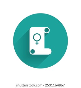 White Feminism icon isolated with long shadow background. Fight for freedom, independence, equality. Green circle button. Vector