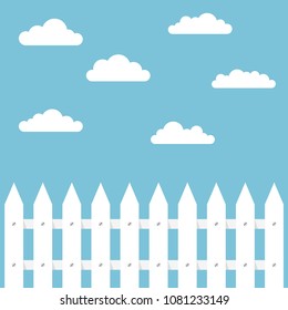White fence with clouds. Vector illustration.