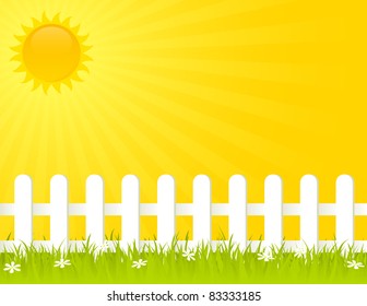 White fence on a sunny summer day. EPS 8 RGB with global colors vector illustration.