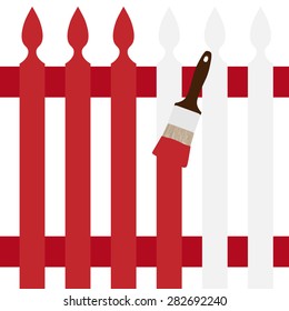 White fence painted by paintbrush with red paint vector illustration