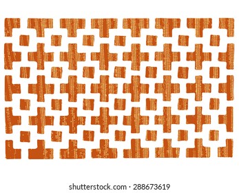 White fence with a square pattern on a background of orange fabric