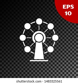 White Ferris wheel icon isolated on transparent dark background. Amusement park. Childrens entertainment playground, recreation park.  Vector Illustration