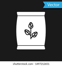 White Fertilizer bag icon isolated on black background.  Vector Illustration