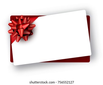 White festive background with red glossy bow. Vector paper illustration.