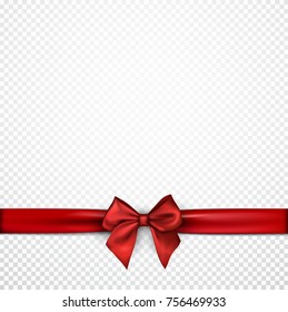 White festive background with red satin bow. Vector paper illustration.