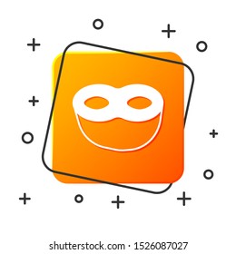 White Festive mask icon isolated on white background. Orange square button. Vector Illustration