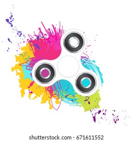 White fidget spinner with colorful splashes isolated on white background