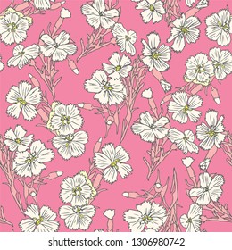 White field summer flowers pattern/ Stylish trendy fresh flowers with leaves background/ Seamless vector love natural botanic pattern