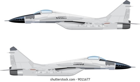 White fighter jet vector illustration in flight