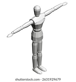 A white figure with arms outstretched is standing on a white background. The figure is a 3D model of a person, and it is in a pose of strength and confidence. Isometric view. 3D