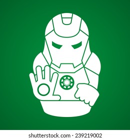 White figure nesting dolls robot on a green background