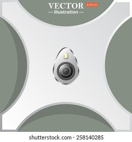 White figure on a green background with shadow. Bridge. icon smartphone camera and flash, vector illustration, EPS 10