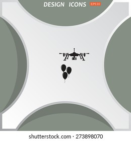 White figure on a green background with shadow. Bridge.  Aerial photography. Festive balloons. Quadrocopter. icon. vector design