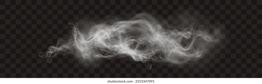 Humo figurado blanco sobre fondo oscuro. Abstractas elemento superpuesto para composiciones artísticas y proyectos de diseño creativo.