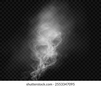 White figured smoke on dark background. Abstract overlay element for artistic compositions and creative design projects.