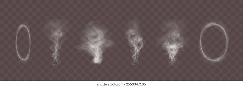 White figured smoke on dark background. Abstract overlay element for artistic compositions and creative design projects.