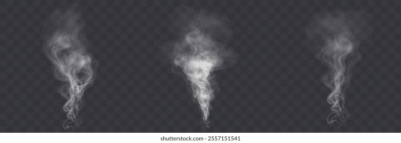 White figured smoke on dark background. Abstract overlay element for artistic compositions and creative design projects.