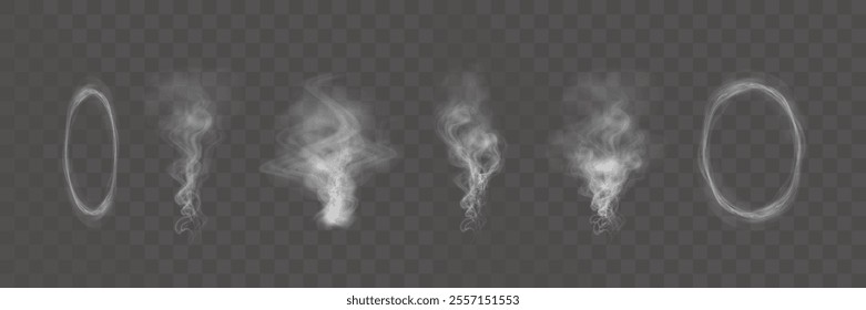 White figured smoke on dark background. Abstract overlay element for artistic compositions and creative design projects.