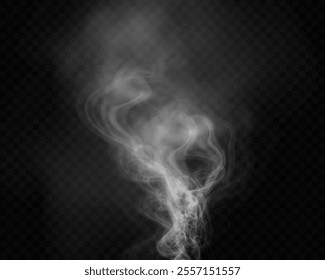 White figured smoke on dark background. Abstract overlay element for artistic compositions and creative design projects.